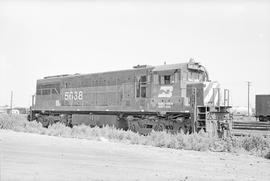 Burlington Northern diesel locomotive 5638 at Amarillo, Texas in 1978.