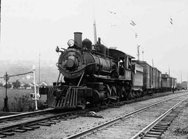 Pacific Coast Railroad freight train at Renton, Washington, circa 1940.