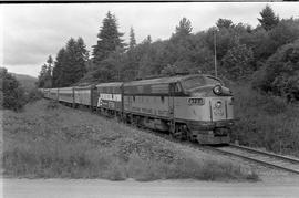 Amtrak diesel locomotives 9758 at between Tenino Junction and Rainier, Washington on June 27, 1971.