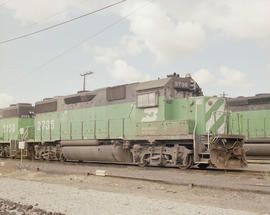 Burlington Northern diesel locomotive 2736 at Portland, Oregon in 1990.