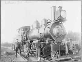 Northern Pacific steam locomotive 115 at Kalama, Washington, in 1900.