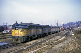 Spokane, Portland and Seattle Railway diesel locomotive 864 at Vancouver, Washington in 1966.