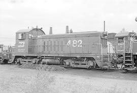 Burlington Northern diesel locomotive 482 at Minneapolis, Minnesota in 1973.