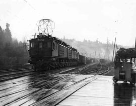 Chicago Milwaukee St. Paul and Pacific Railroad freight train at Maple Valley, Washington in 1944.