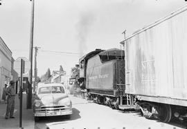 Northern Pacific steam locomotive 1355 at Coeur d'Alene, Idaho, in 1955.