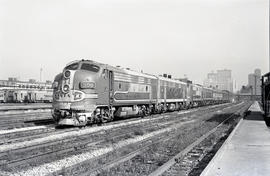 Amtrak diesel locomotive 308 at Chicago, Illinois on August 28, 1972.