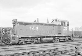 Burlington Northern diesel locomotive 144 at Saint Paul, Minnesota in 1973.