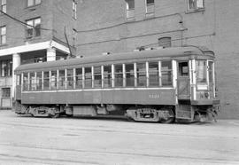 British Columbia Electric Railway interurban car 1221 in British Columbia, circa 1940.