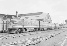 Northern Pacific diesel locomotive number 7000 at Livingston, Montana, in 1954.