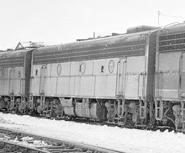 Burlington Northern diesel locomotive 687 at Cashmere, Washington in 1971.