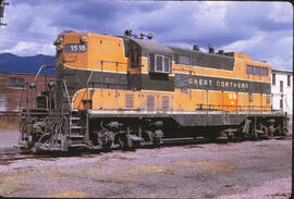 Burlington Northern Diesel Locomotive 1516 at Whitefish, Montana, 1970