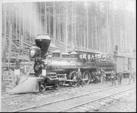 Northern Pacific steam locomotive 307 at Cole, Washington, circa 1887.