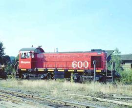 Simpson Timber Company Diesel Locomotive Number 600 at Shelton, Washington in 1974.