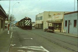 Burlington Northern Railroad freight train at Renton, Washington, circa 1995.