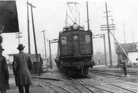 Chicago, Milwaukee, St. Paul and Pacific Railroad electric locomotive at Renton, Washington, circ...