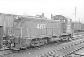 Burlington Northern diesel locomotive 467 at Minneapolis, Minnesota in 1972.