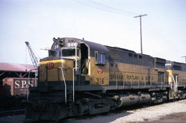 Spokane, Portland and Seattle Railway diesel locomotive 316 at Vancouver, Washington in 1966.