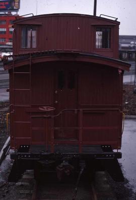 Northern Pacific wood caboose 1238 at Seattle, Washington, in 1977.