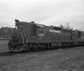 Port of Tillamook Bay Railroad diesel locomotive 4368 at Tillamook, Oregon on October 11, 1988.