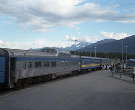 VIA Rail Canada passenger car at Jasper, Alberta on August 09, 1989.