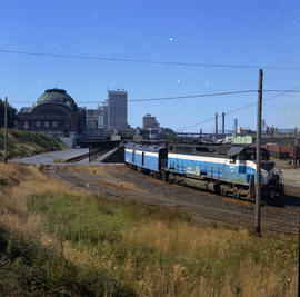 Burlington Northern diesel locomotive 9855 at Tacoma, Washington, in 1971.