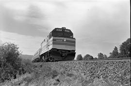 Amtrak diesel locomotive 217 at Longview Junction, Washington on July 21, 1976.