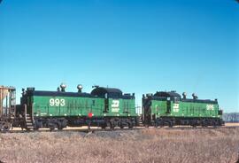 Burlington Northern Diesel Locomotives Number 995 and Number 993 at Milnor, North Dakota In 1981