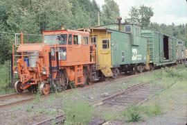 Burlington Northern Railroad work train at Maple Valley, , circa 1986.