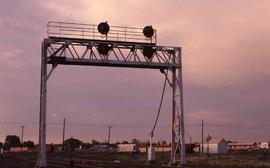 Burlington Northern signal bridge at Pasco, Washington, in 1986.