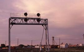 Burlington Northern signal bridge at Pasco, Washington, in 1986.