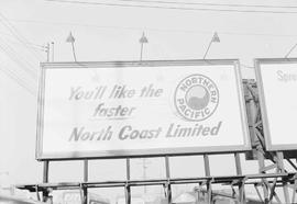 Northern Pacific billboard at Tacoma, Washington, in 1952.