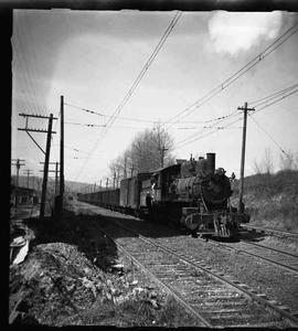 Pacific Coast Railroad freight train at Maple Valley, Washington in 1951.