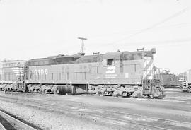 Burlington Northern diesel locomotive 6196 at Galesburg, Illinois in 1972.