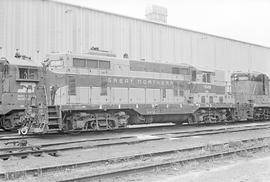 Burlington Northern diesel locomotive 1549 at Minneapolis, Minnesota in 1973.