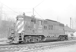 Burlington Northern diesel locomotive 1879 at Sumas, Washington in 1976.