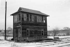 New Haven Railroad interlocking tower at Old Saybrook, Connecticut on January 28, 1977.