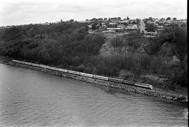 Amtrak passenger train southbound at Tacoma, Washington in January 1972.