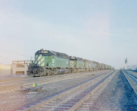 Burlington Northern diesel locomotive 6331 at Yakima, Washington, circa 1978.