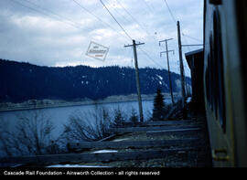 Milwaukee Road Olympian Hiawatha eastbound along Lake Keechelus, Washington, 1961.