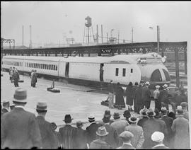 Union Pacific Railroad diesel locomotive number M10000 at Tacoma, Washington in 1934.