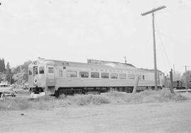 Northern Pacific rail diesel car number B-30 at Moscow, Idaho in 1955.