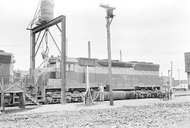 Burlington Northern diesel locomotive 6447 at Auburn, Washington in 1971.