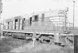 Burlington Northern diesel locomotive 6046 at Clyde, Illinois in 1972.