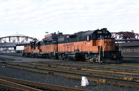 Milwaukee Road diesel locomotive 358 at Portland, Oregon in 1978.