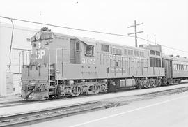 Southern Pacific Railroad diesel locomotive number 3022 at Redwood City, California in 1973.