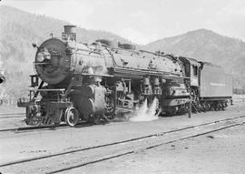 Northern Pacific steam locomotive 2607 at Paradise, Montana, circa 1948.