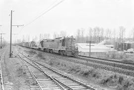 Burlington Northern diesel locomotive 1866 at Black River, Washington in 1972.