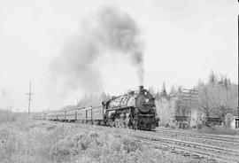 Northern Pacific passenger train at Kanaskat, Washington, in 1953.