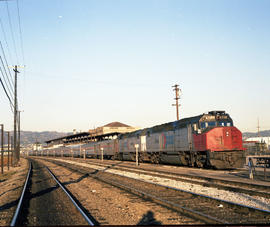 Amtrak diesel locomotive 627 at Oakland, California in 1979.