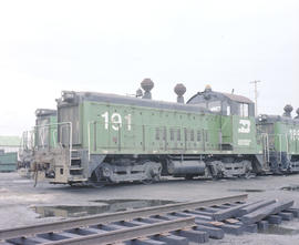 Burlington Northern diesel locomotive 191 at Seattle, Washington, circa 1974.